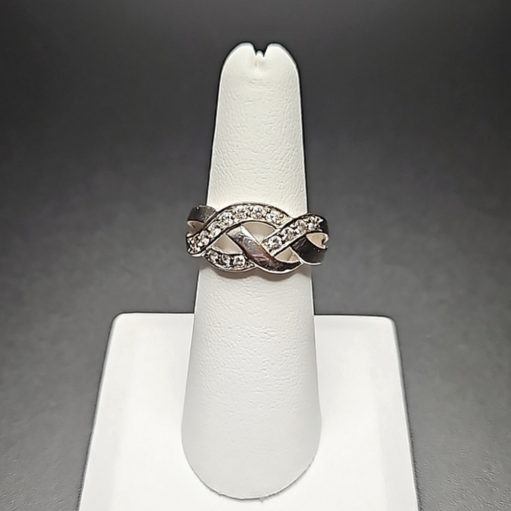 Vtg IBB CN Sterling Silver 925 Cubic Zirconia Weave Twist Ring Size 7